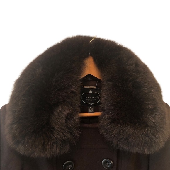 1 Madison Penny Lane Luxe Coat M Genuine FOX FUR Collar Double Breasted Belted - Picture 3 of 15